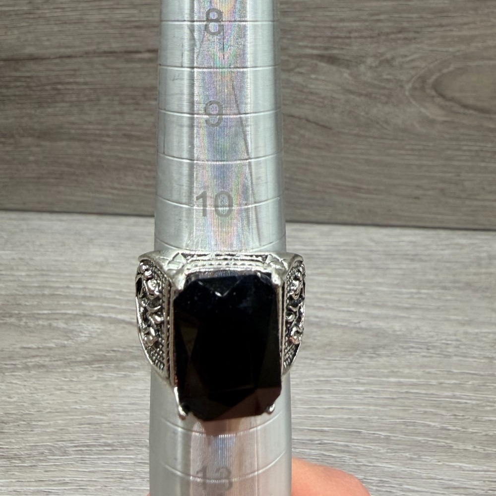 Silver Tone Ring with Black Stone